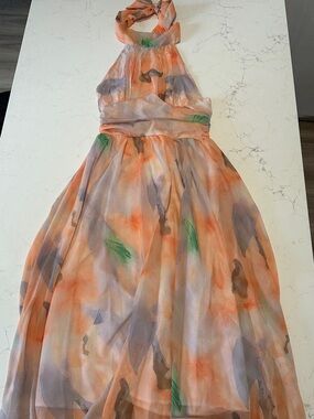 Peach Halter Maxi Dress with Subtle Print